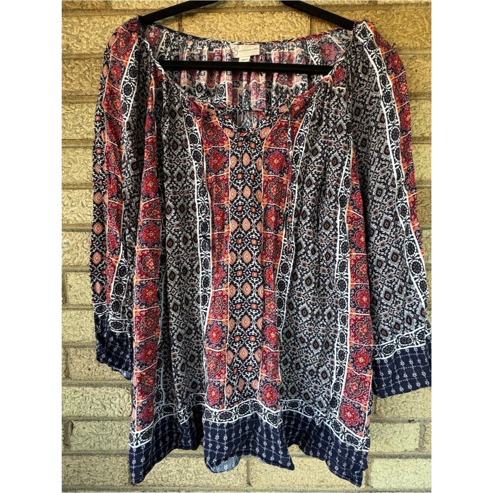 Dress Barn Navy and Red Printed Boho Tunic